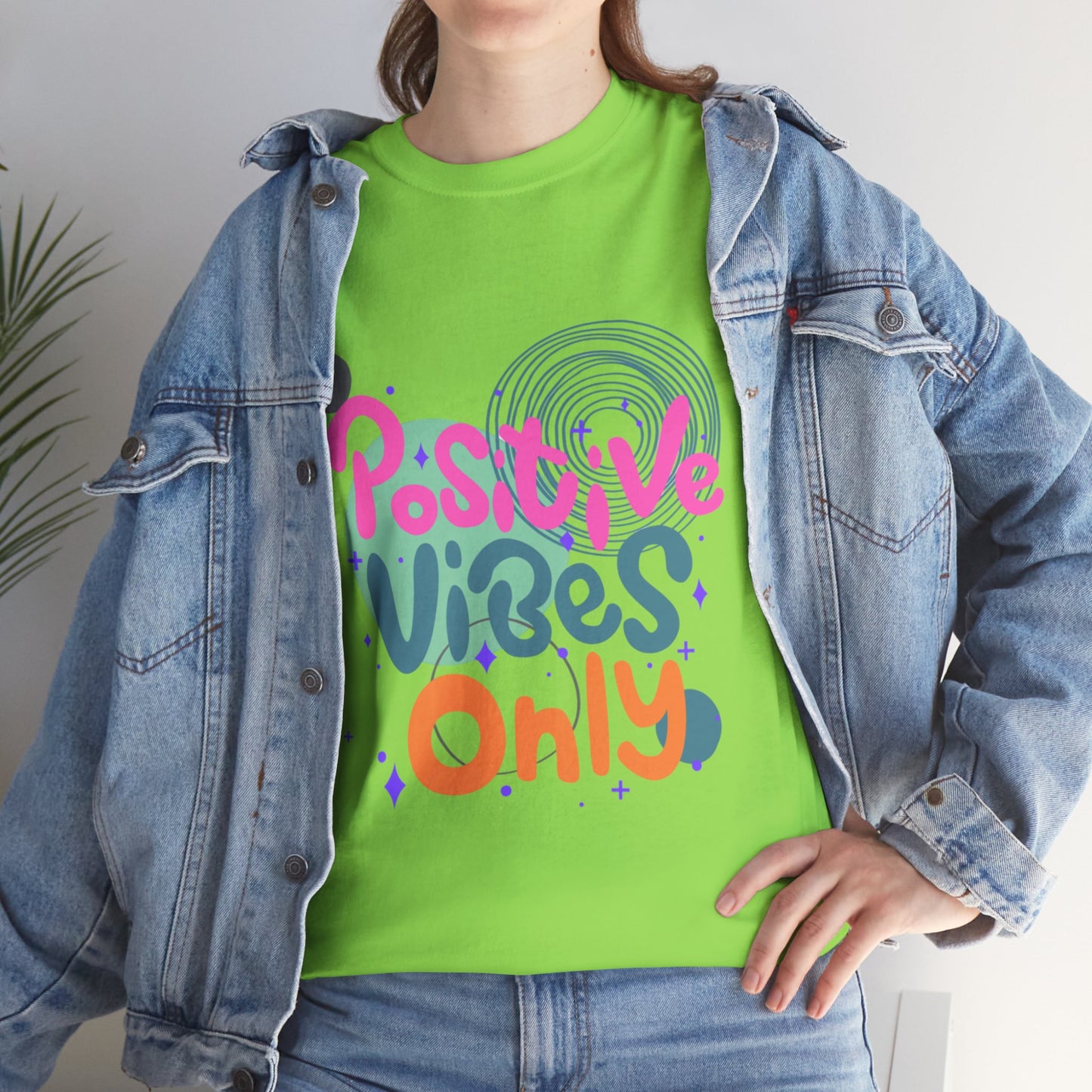 Graphic Tee - Colorful Abstract Shapes with Positive Vibes Quote