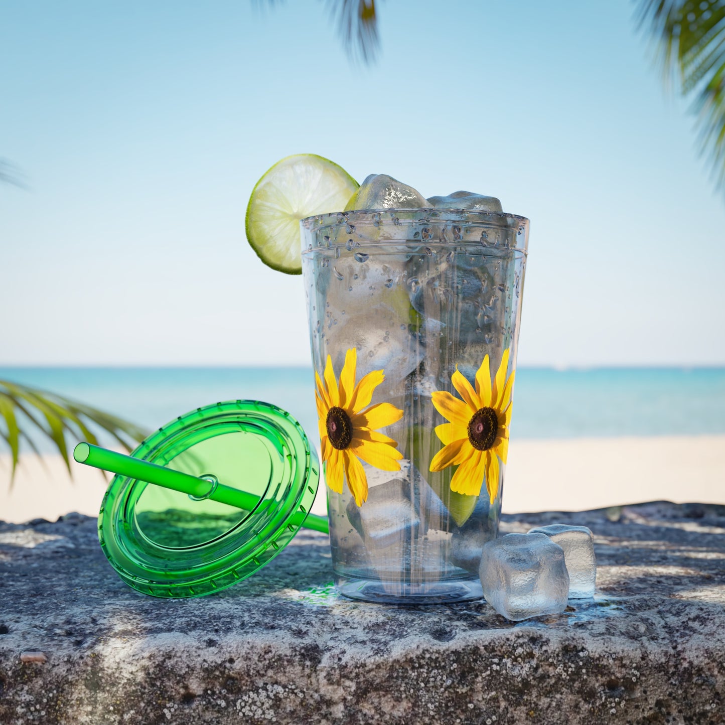 Daisy Photo 16oz Tumbler with Straw — Colorful Lid Floral Travel Cup