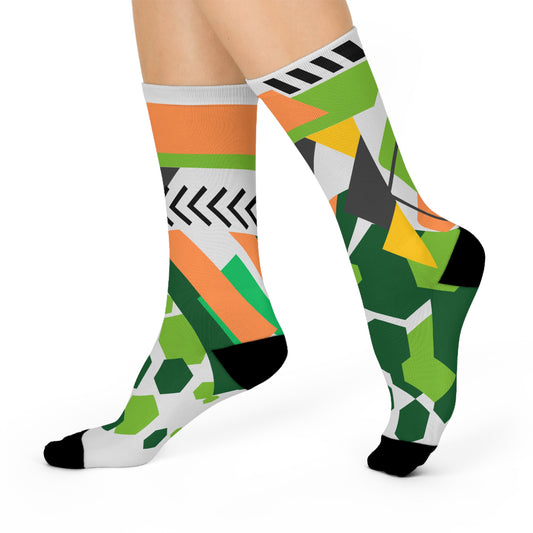 Crew Socks Fun and Colorful Abstract Design Green Yellow Orange Stocking Stuffer Holiday Gift