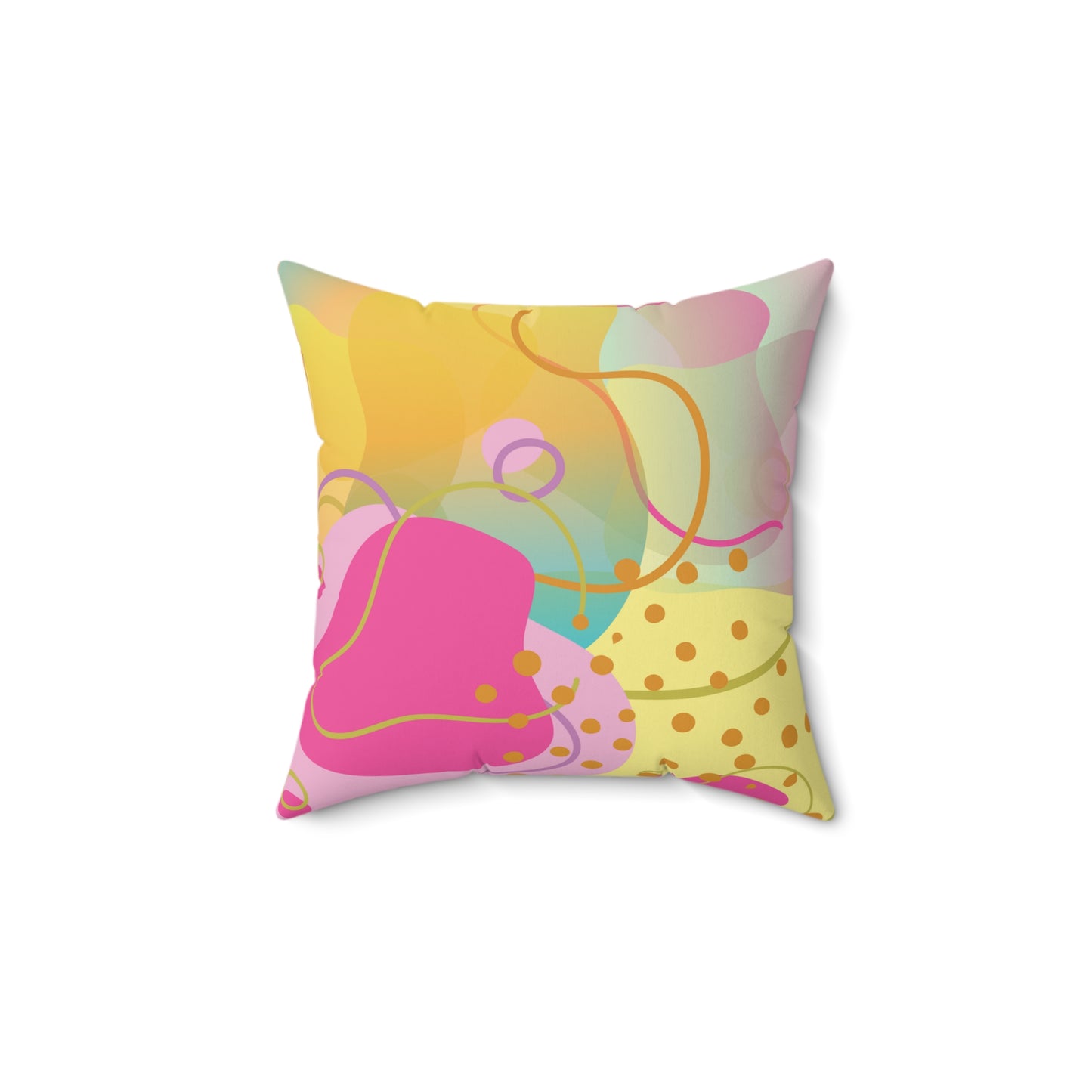 Square Pillow - Fun Irregular Abstract Shapes in Pink, Purple, and Light Green - Perfect for Girls Room