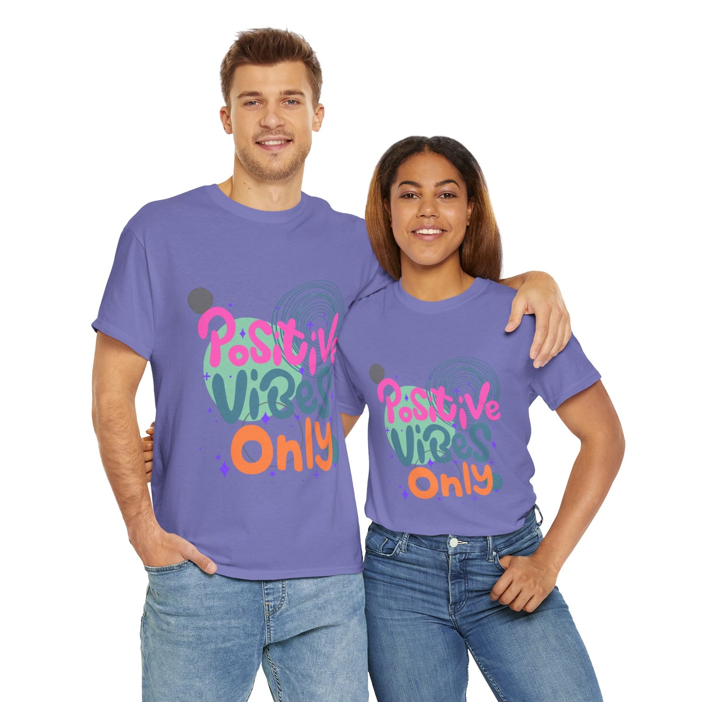 Graphic Tee - Colorful Abstract Shapes with Positive Vibes Quote