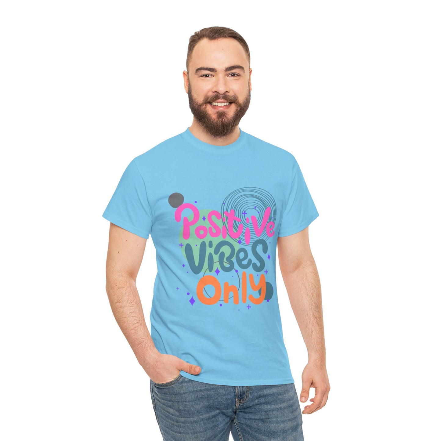 Graphic Tee - Colorful Abstract Shapes with Positive Vibes Quote