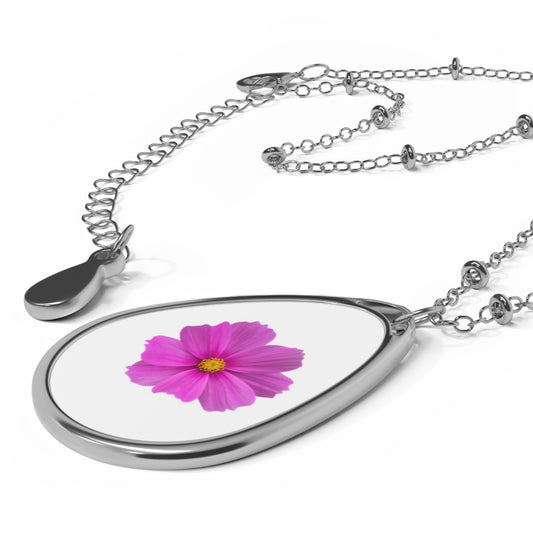 Teardrop Necklace Pink Cosmos Flower Pendant