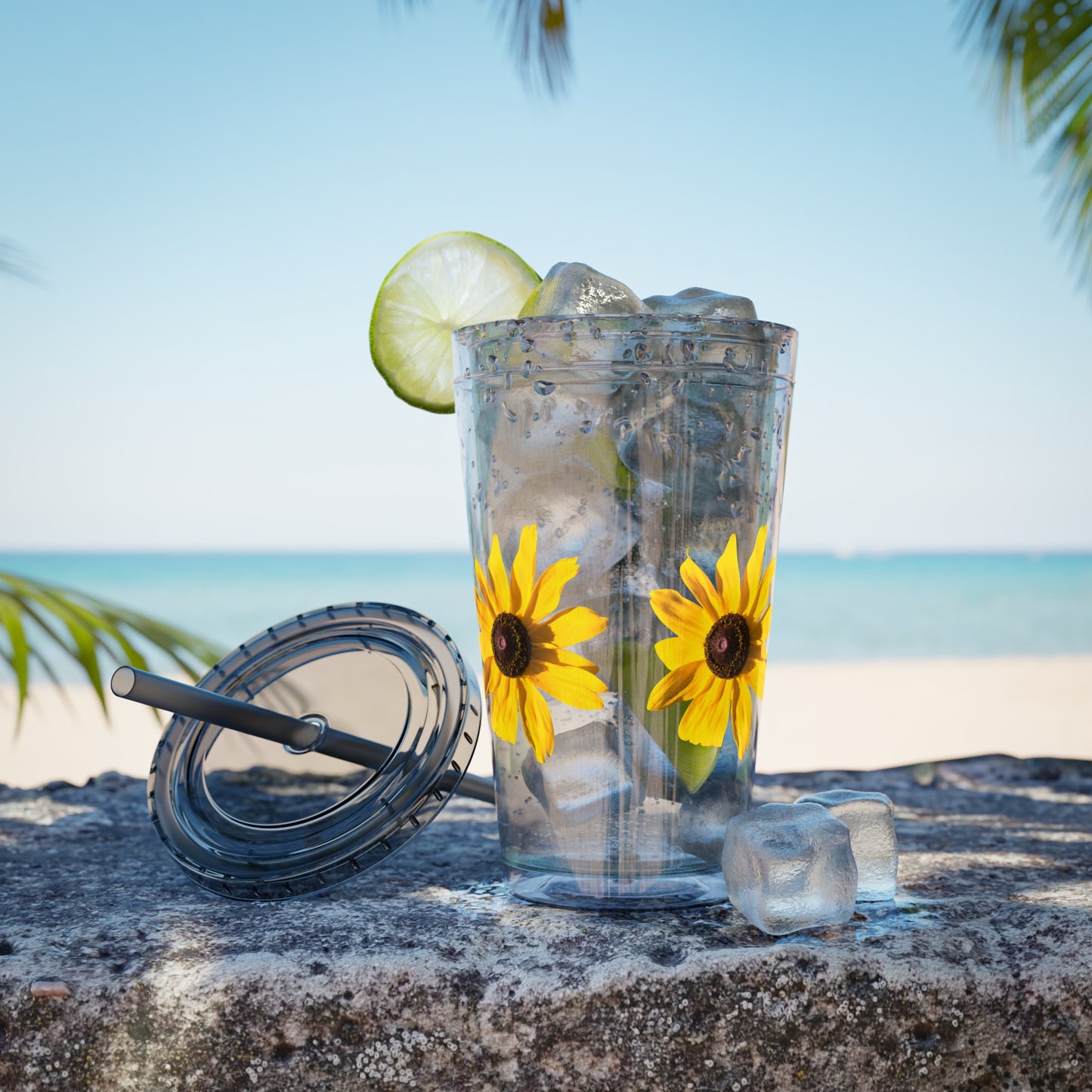 Daisy Photo 16oz Tumbler with Straw — Colorful Lid Floral Travel Cup