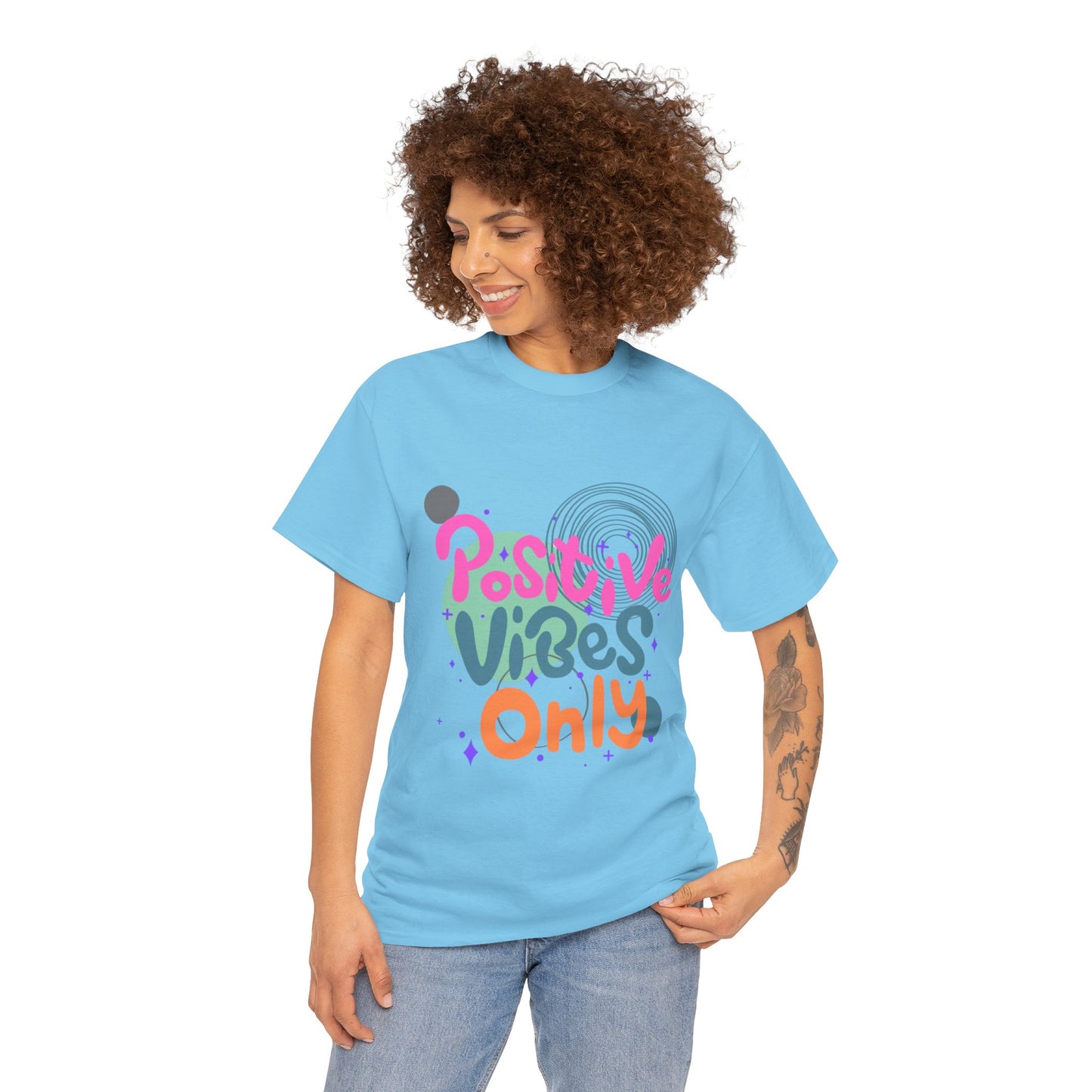 Graphic Tee - Colorful Abstract Shapes with Positive Vibes Quote