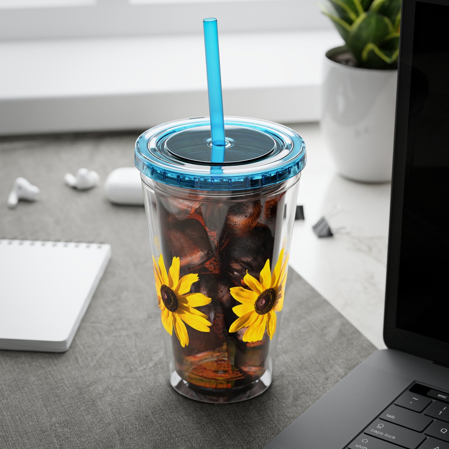 Daisy Photo 16oz Tumbler with Straw — Colorful Lid Floral Travel Cup