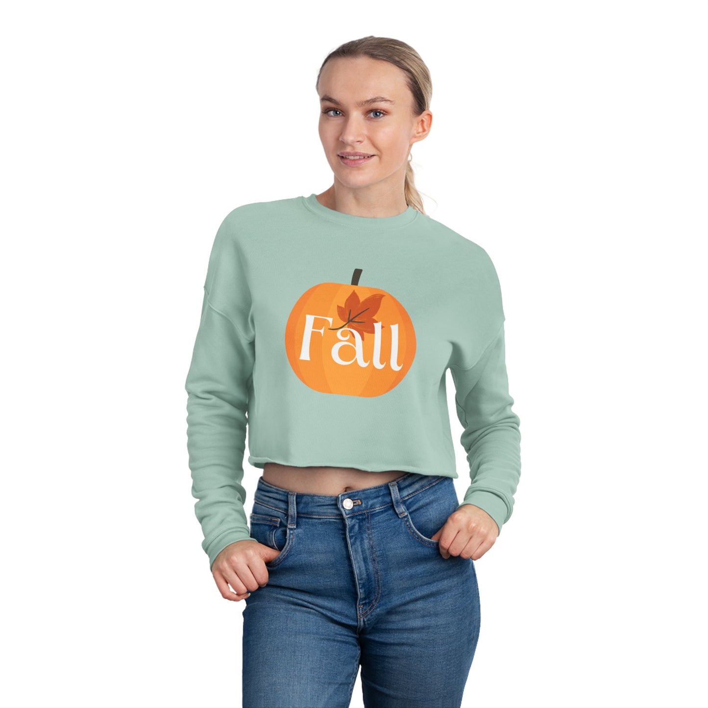 Fall Pumpkin Women's Cropped Sweatshirt, Cozy Sweatshirt, Autumn Fashion, Cute Fall Sweater, Seasonal Apparel, Gift for Her