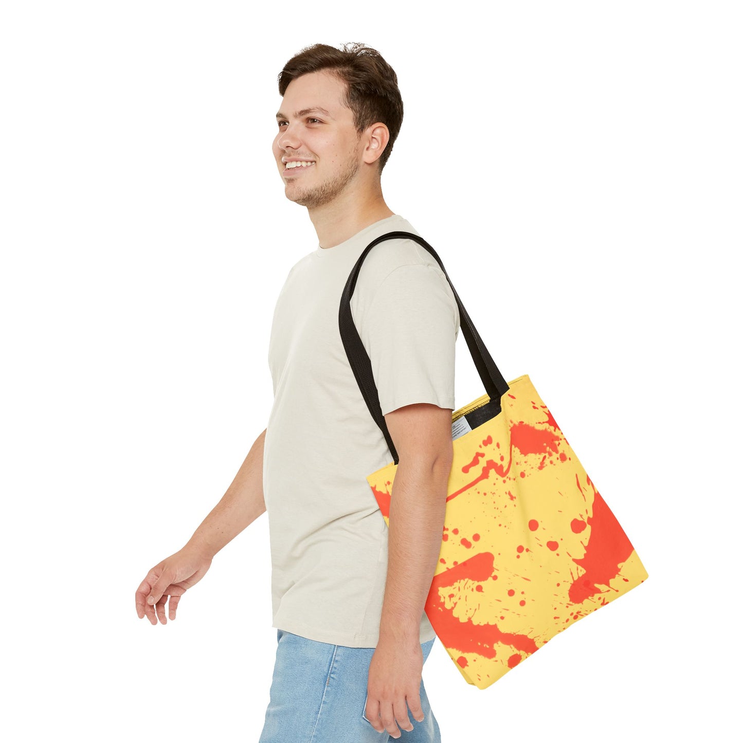 Paint Splatter Tote Bag Red and Yellow Cheerful Design