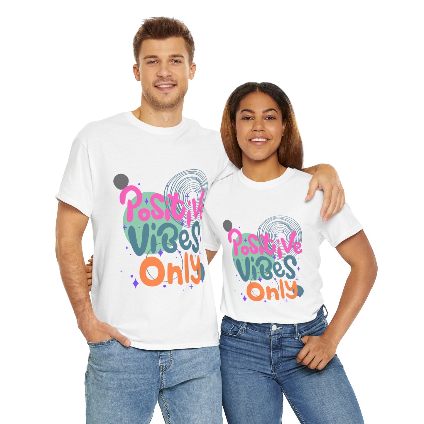 Graphic Tee - Colorful Abstract Shapes with Positive Vibes Quote