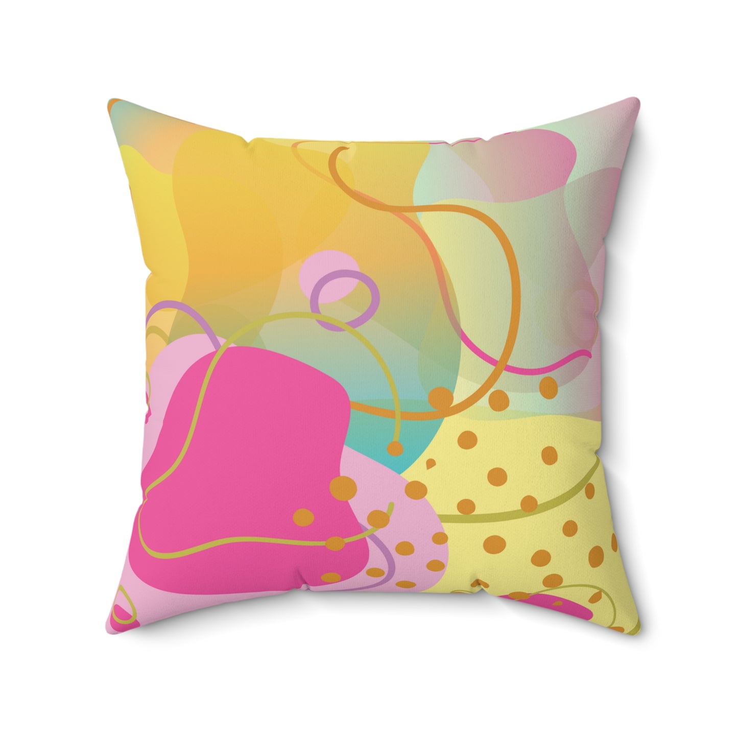 Square Pillow - Fun Irregular Abstract Shapes in Pink, Purple, and Light Green - Perfect for Girls Room