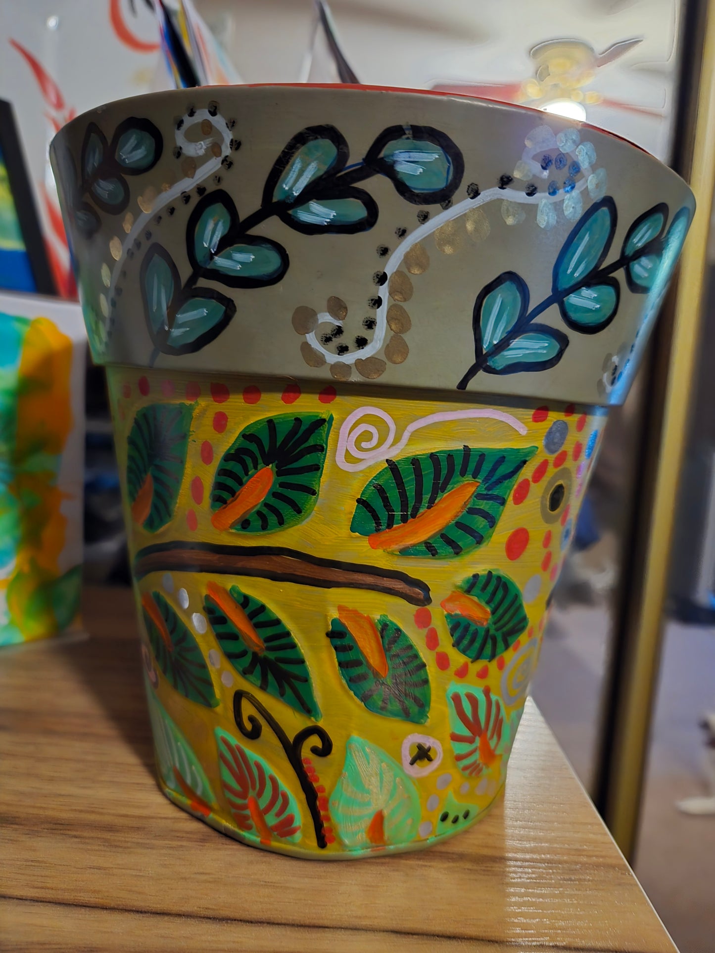Hand painted whimsical upcycled planter