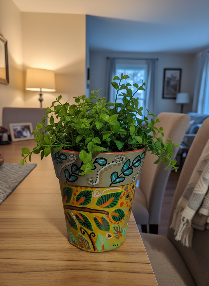 Hand painted whimsical upcycled planter