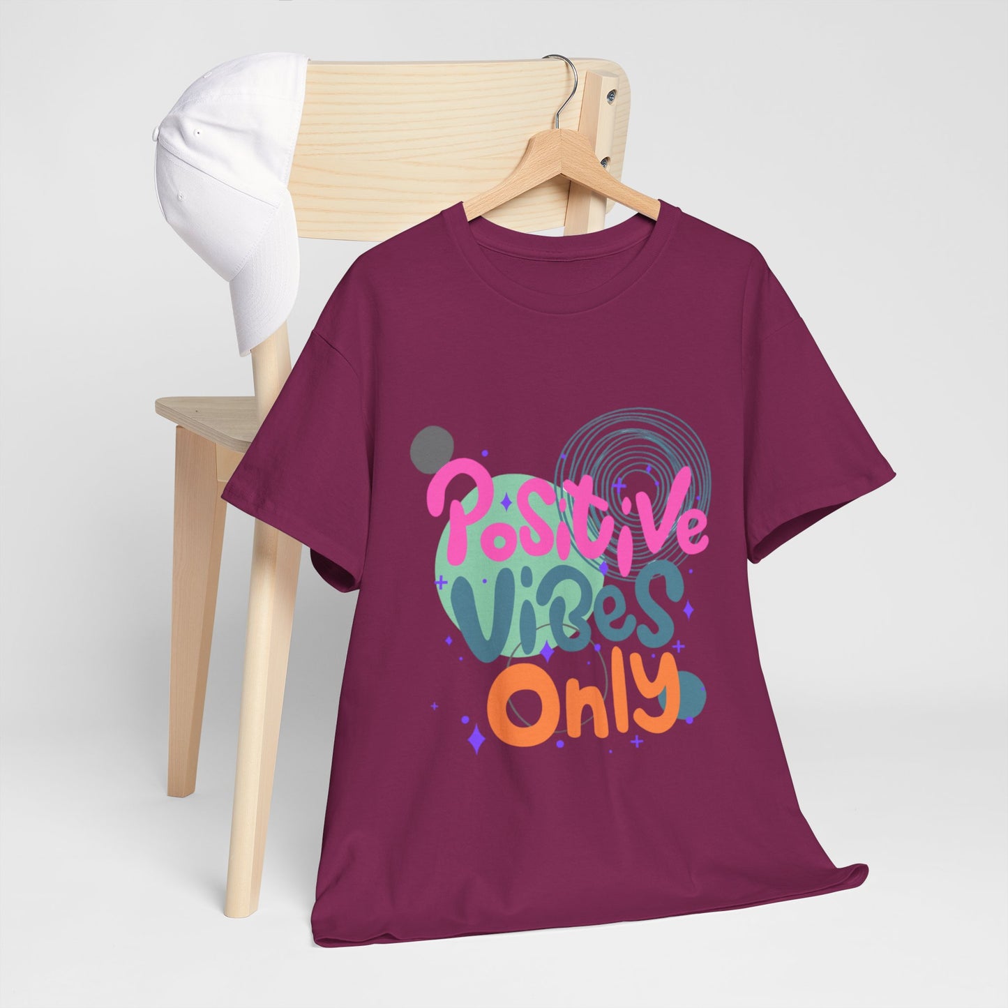 Graphic Tee - Colorful Abstract Shapes with Positive Vibes Quote