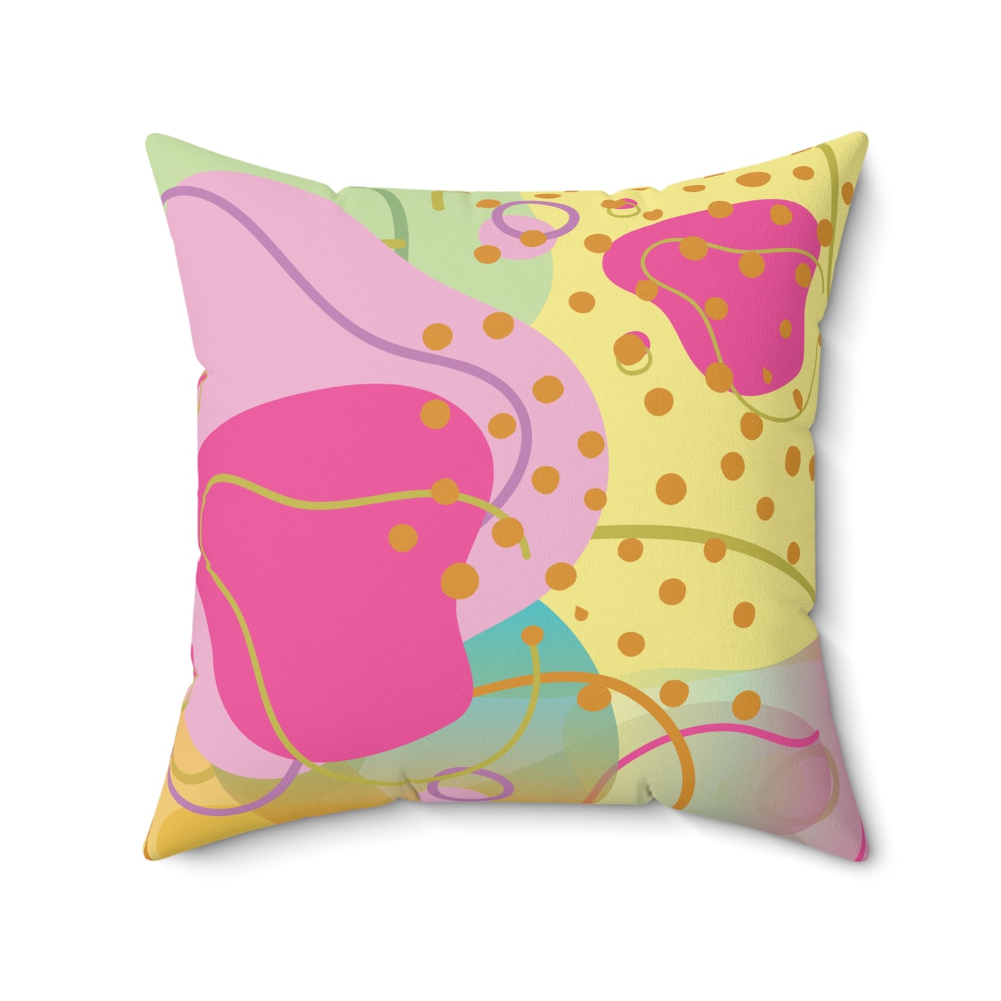 Square Pillow - Fun Irregular Abstract Shapes in Pink, Purple, and Light Green - Perfect for Girls Room