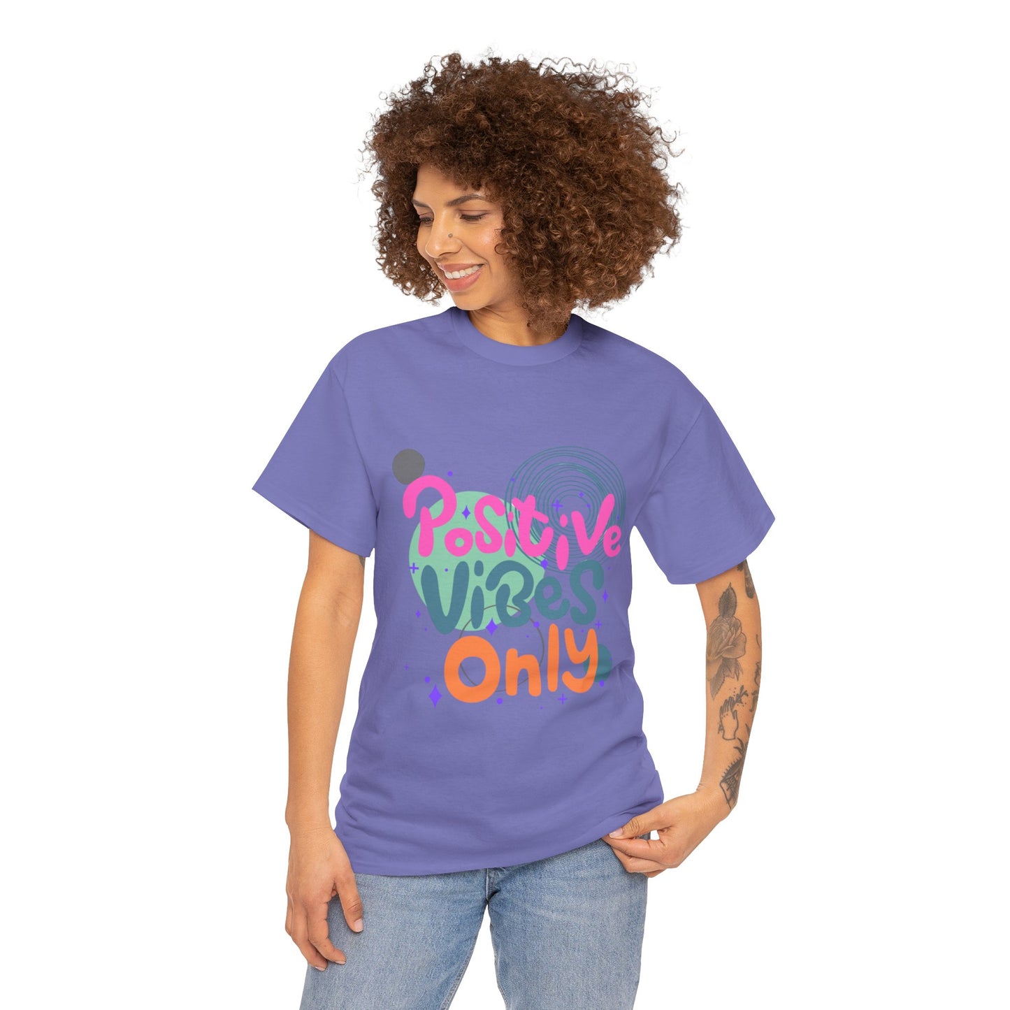 Graphic Tee - Colorful Abstract Shapes with Positive Vibes Quote