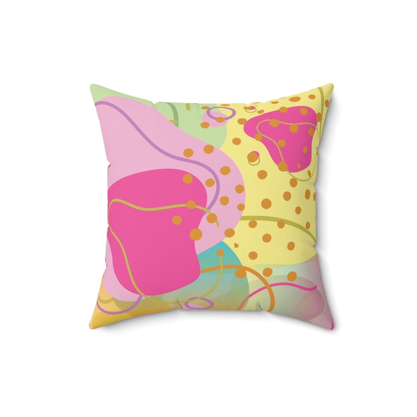 Square Pillow - Fun Irregular Abstract Shapes in Pink, Purple, and Light Green - Perfect for Girls Room