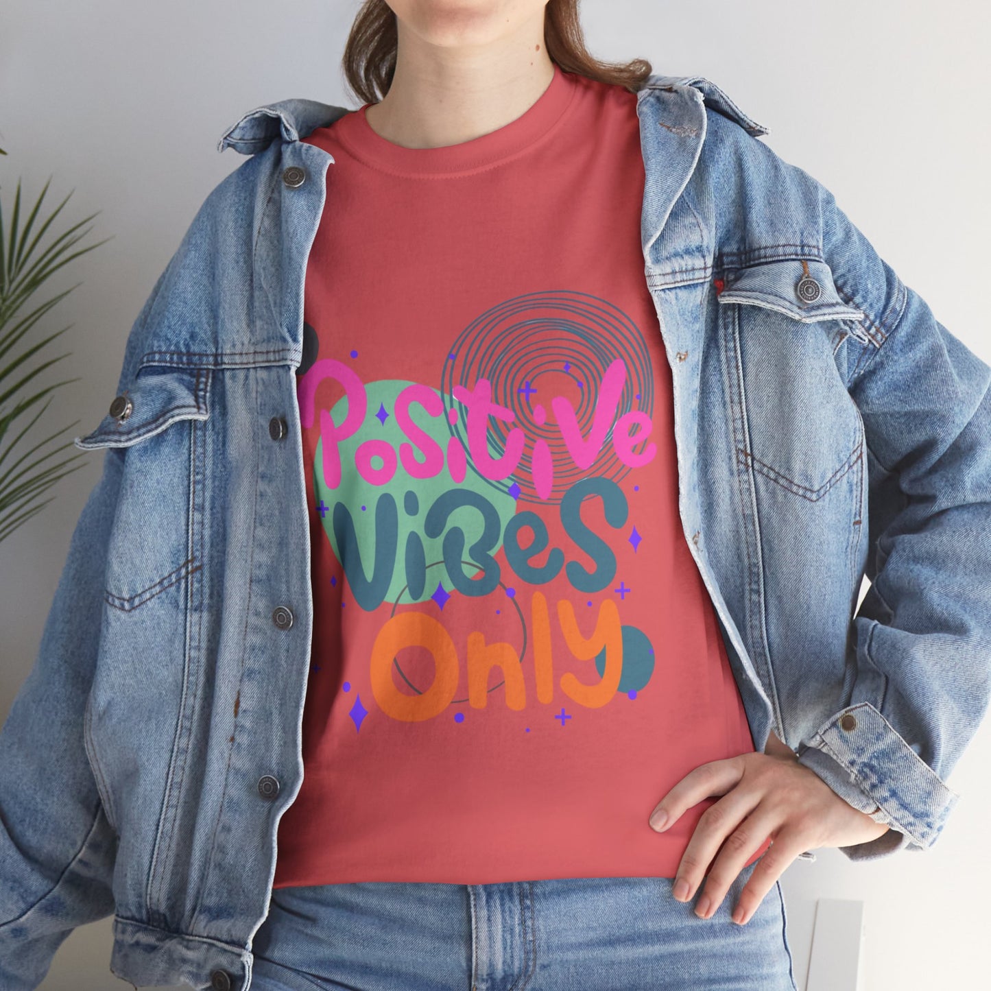 Graphic Tee - Colorful Abstract Shapes with Positive Vibes Quote