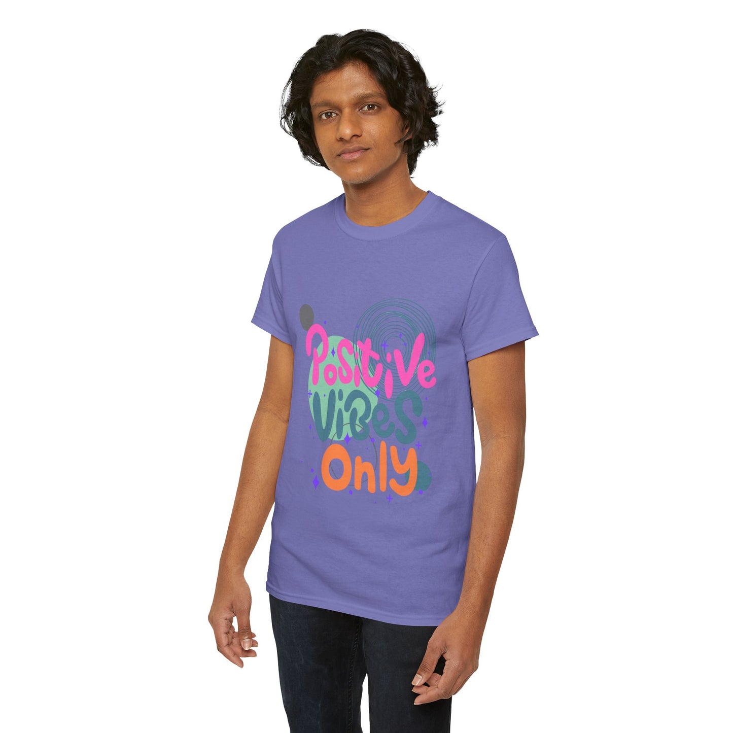 Graphic Tee - Colorful Abstract Shapes with Positive Vibes Quote