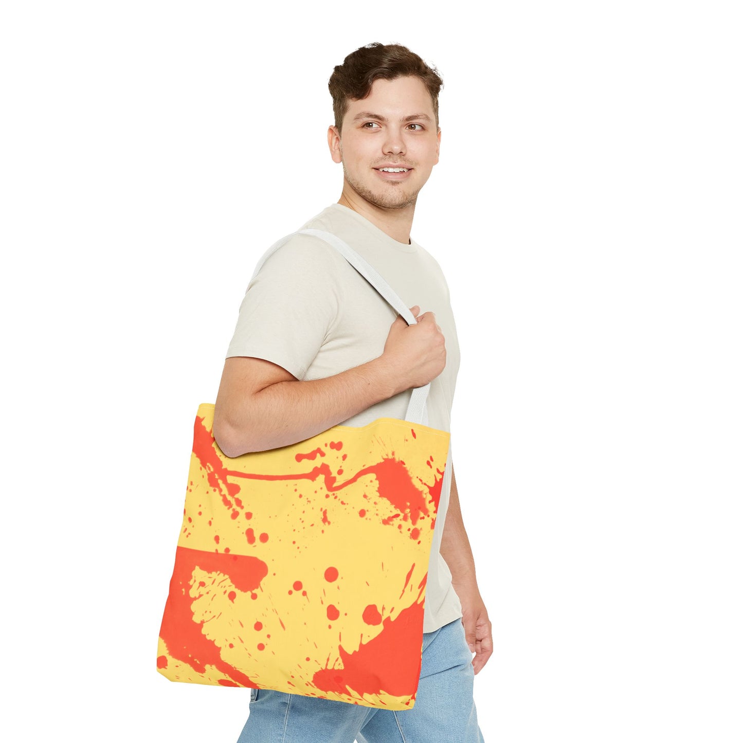 Paint Splatter Tote Bag Red and Yellow Cheerful Design