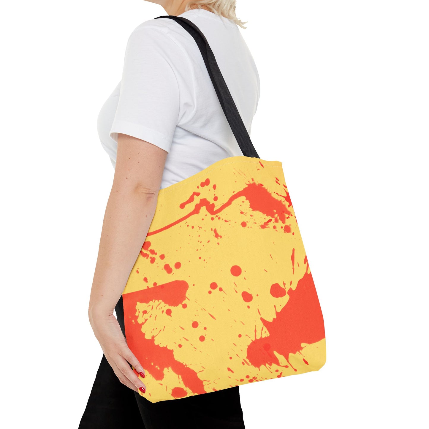 Paint Splatter Tote Bag Red and Yellow Cheerful Design