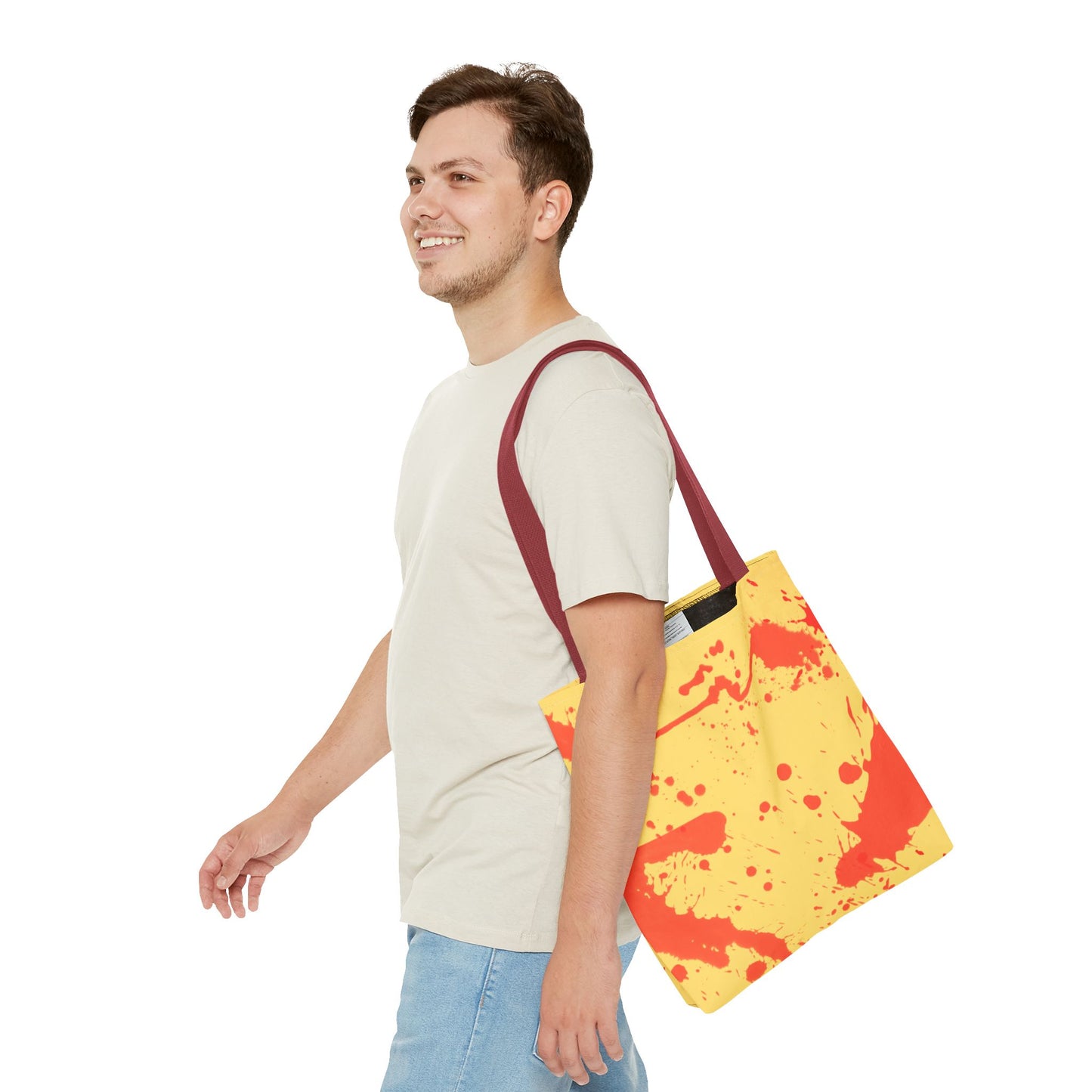 Paint Splatter Tote Bag Red and Yellow Cheerful Design