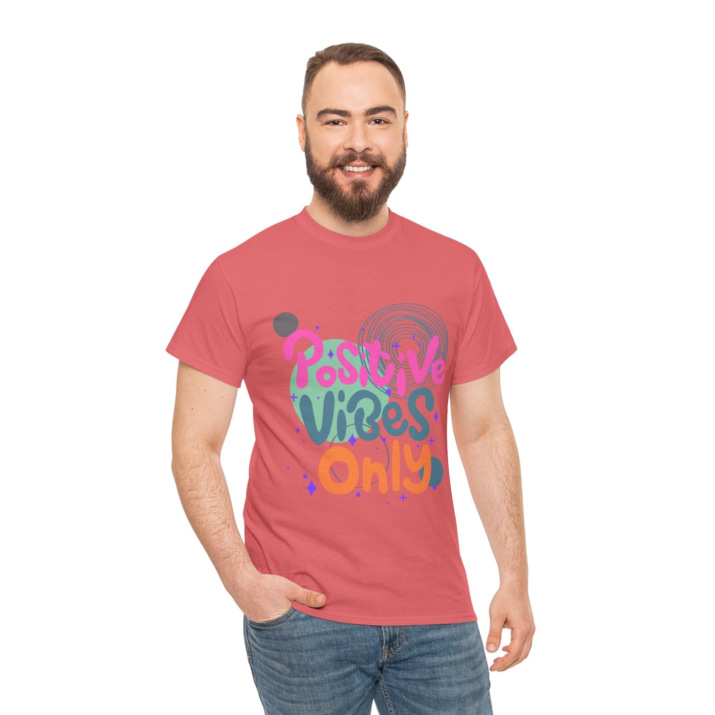 Graphic Tee - Colorful Abstract Shapes with Positive Vibes Quote