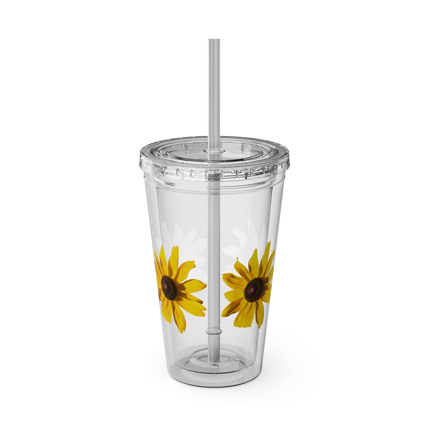 Daisy Photo 16oz Tumbler with Straw — Colorful Lid Floral Travel Cup