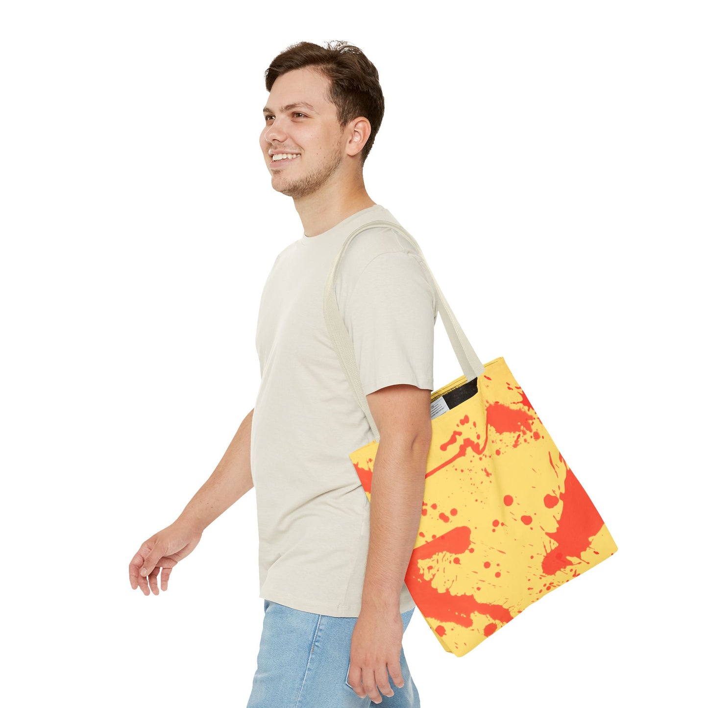 Paint Splatter Tote Bag Red and Yellow Cheerful Design