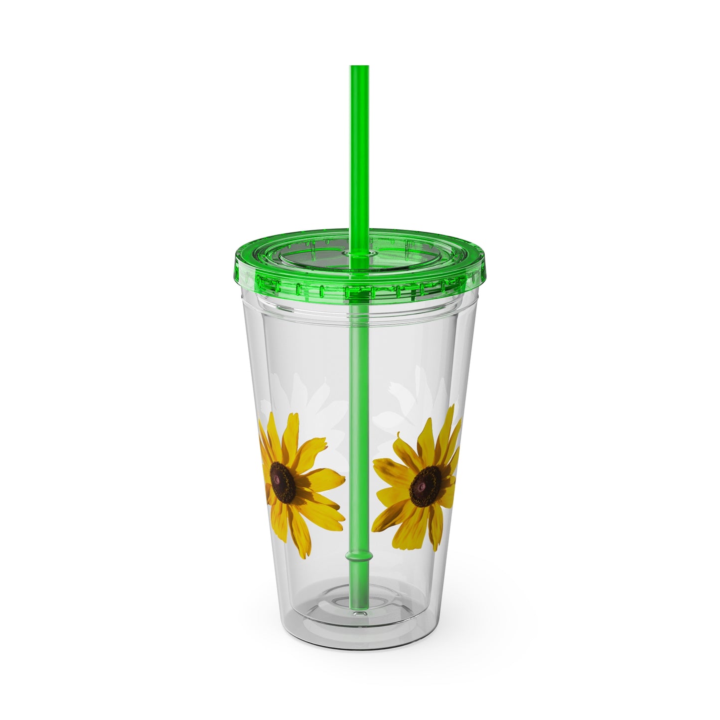 Daisy Photo 16oz Tumbler with Straw — Colorful Lid Floral Travel Cup