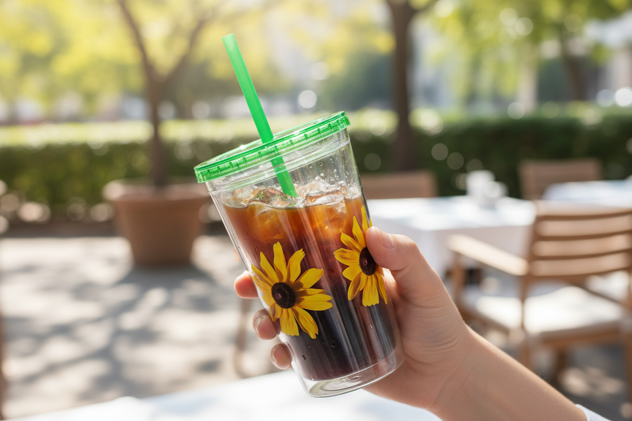 Daisy Photo 16oz Tumbler with Straw — Colorful Lid Floral Travel Cup