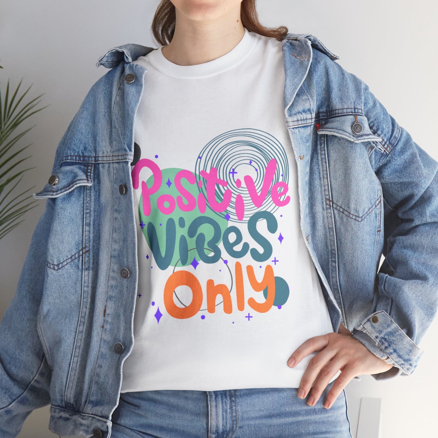 Graphic Tee - Colorful Abstract Shapes with Positive Vibes Quote