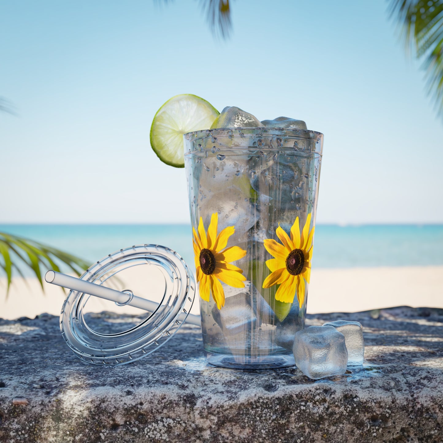 Daisy Photo 16oz Tumbler with Straw — Colorful Lid Floral Travel Cup