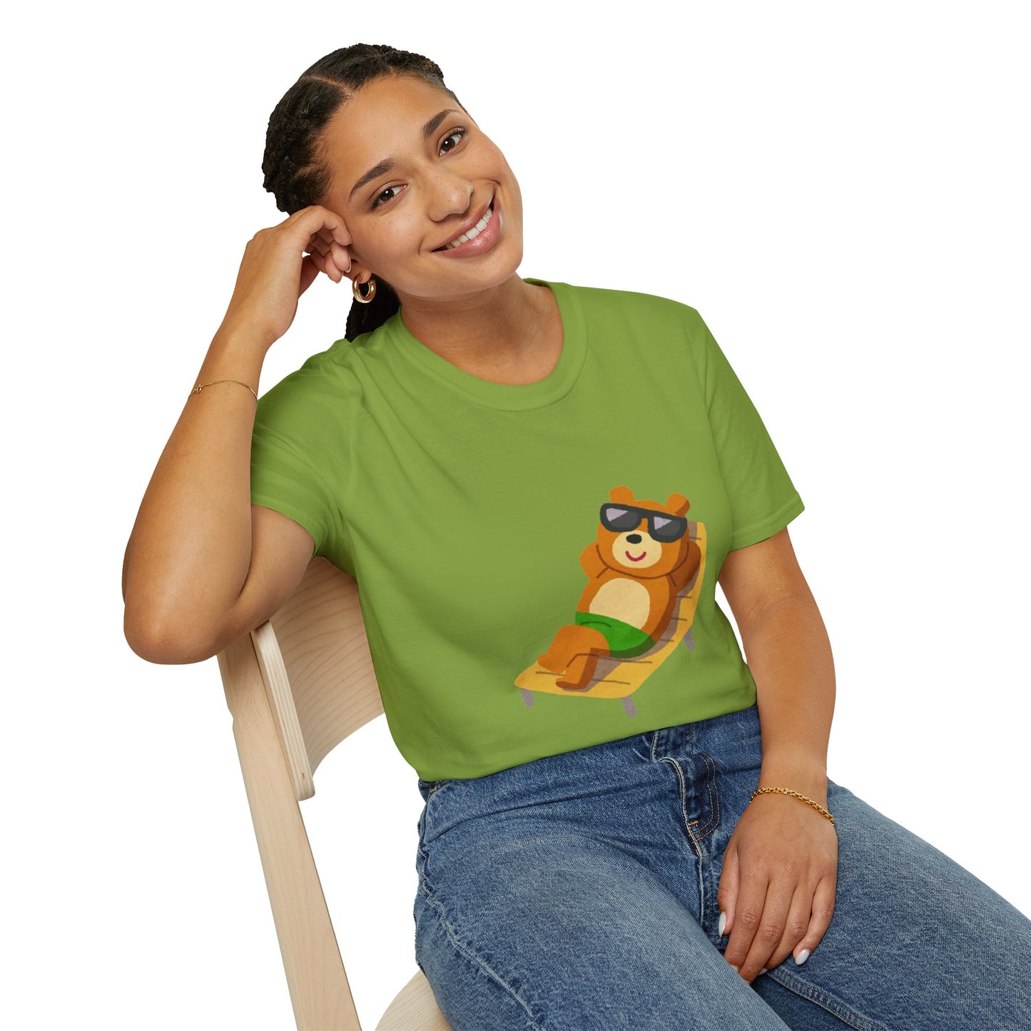 Chillin' Bear Unisex Softstyle T-Shirt | Relaxing Summer Tee, Cute Gift for Nature Lovers, Lazy Days, Beach Vibes, Fun Casual Wear
