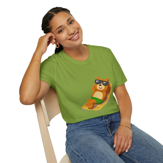 Chillin' Bear Unisex Softstyle T-Shirt | Relaxing Summer Tee, Cute Gift for Nature Lovers, Lazy Days, Beach Vibes, Fun Casual Wear
