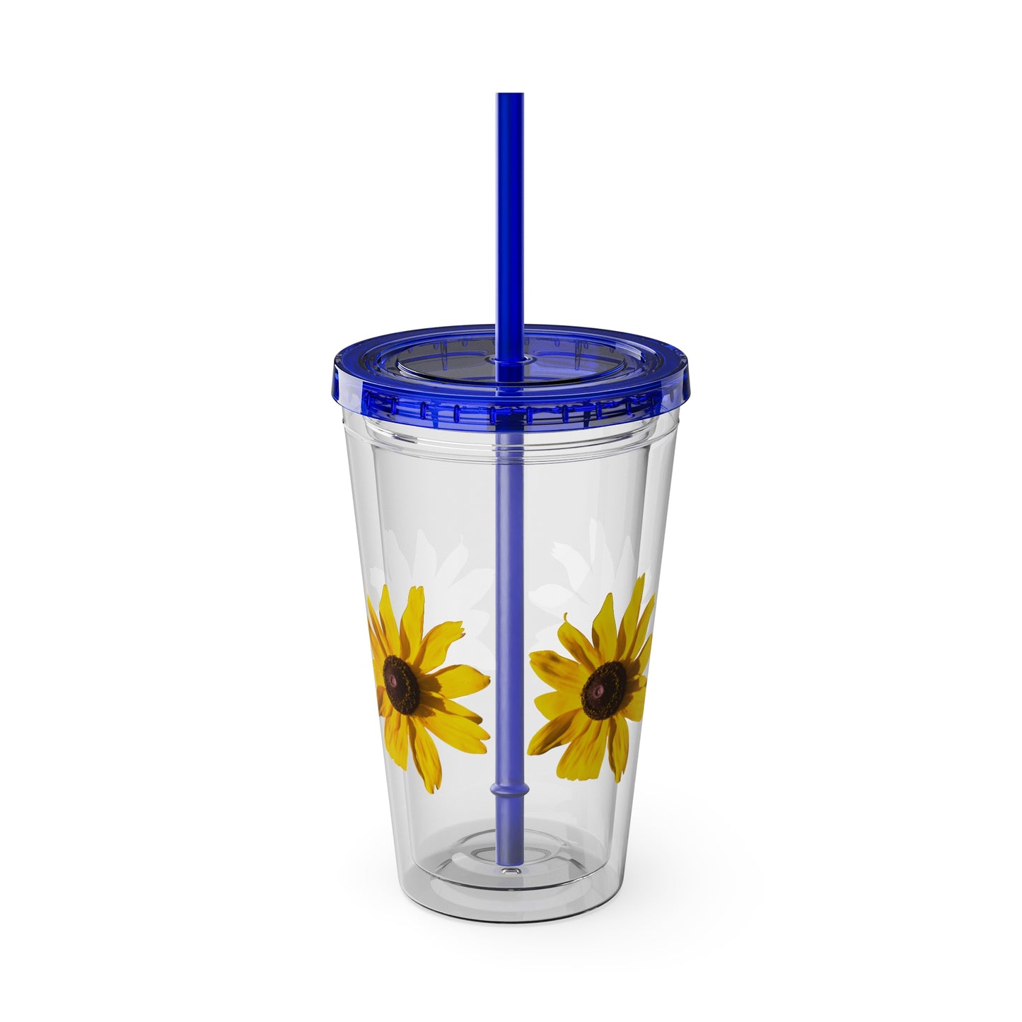Daisy Photo 16oz Tumbler with Straw — Colorful Lid Floral Travel Cup