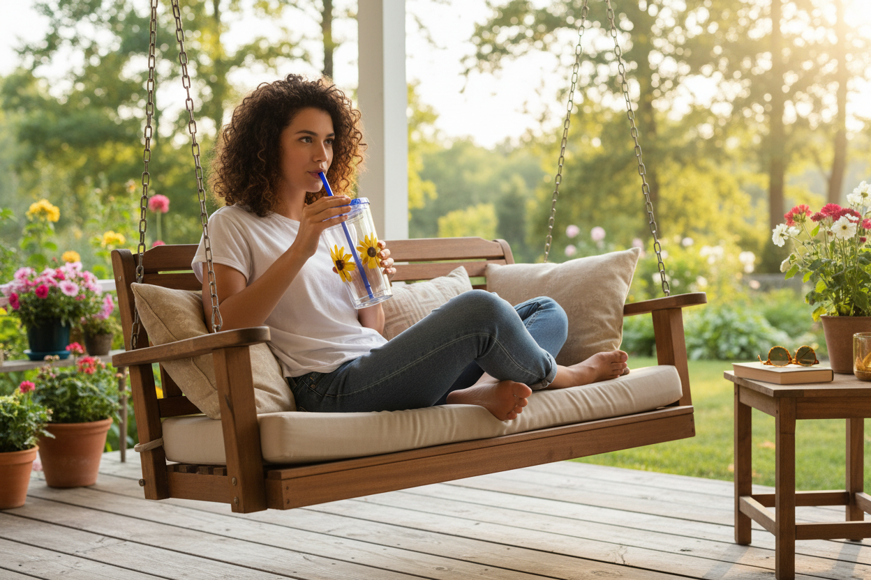 Daisy Photo 16oz Tumbler with Straw — Colorful Lid Floral Travel Cup