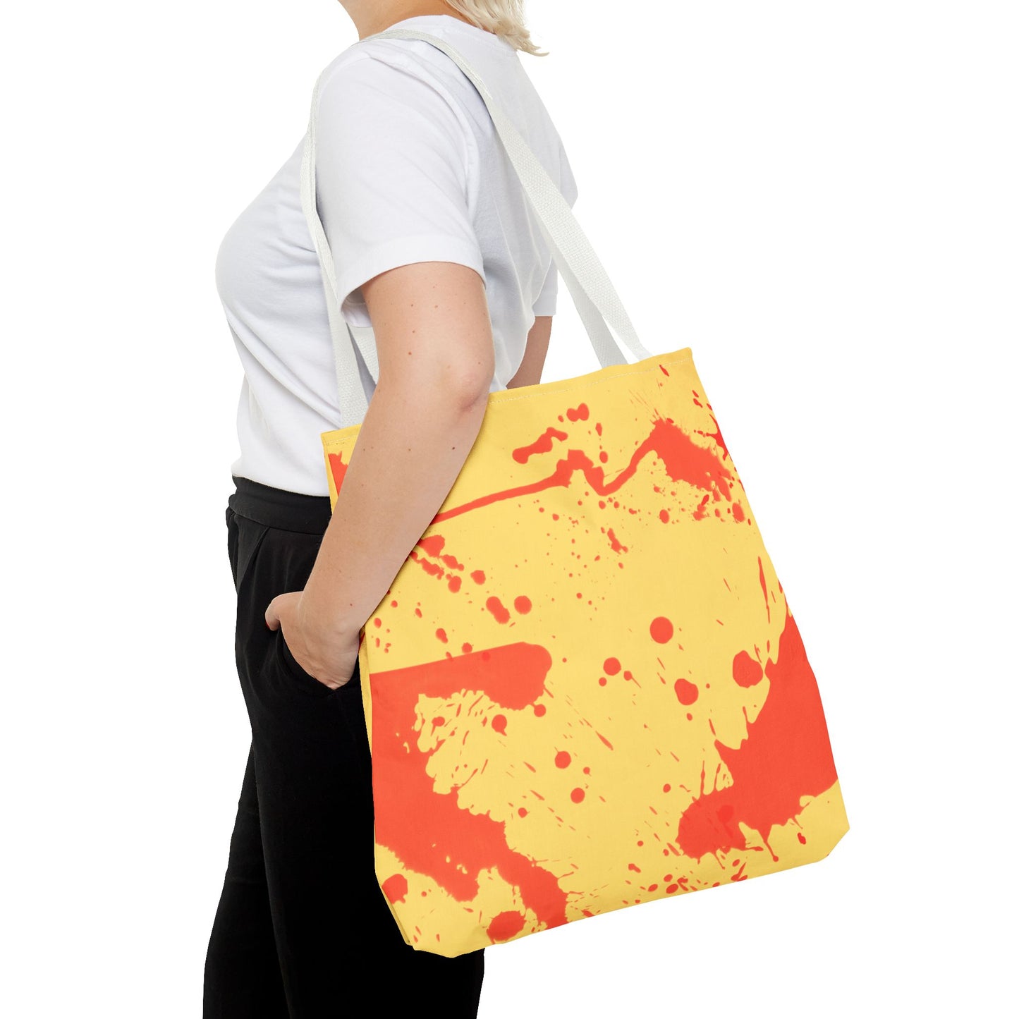 Paint Splatter Tote Bag Red and Yellow Cheerful Design