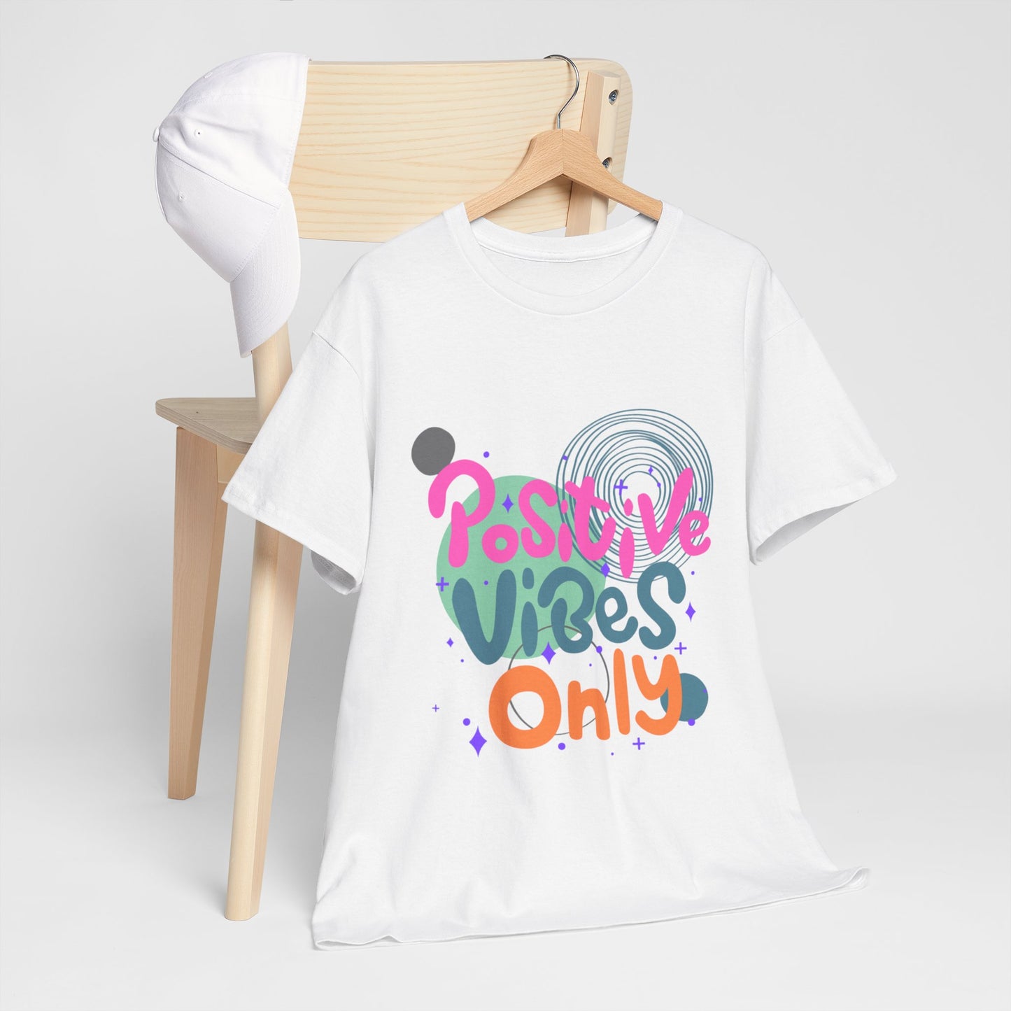 Graphic Tee - Colorful Abstract Shapes with Positive Vibes Quote