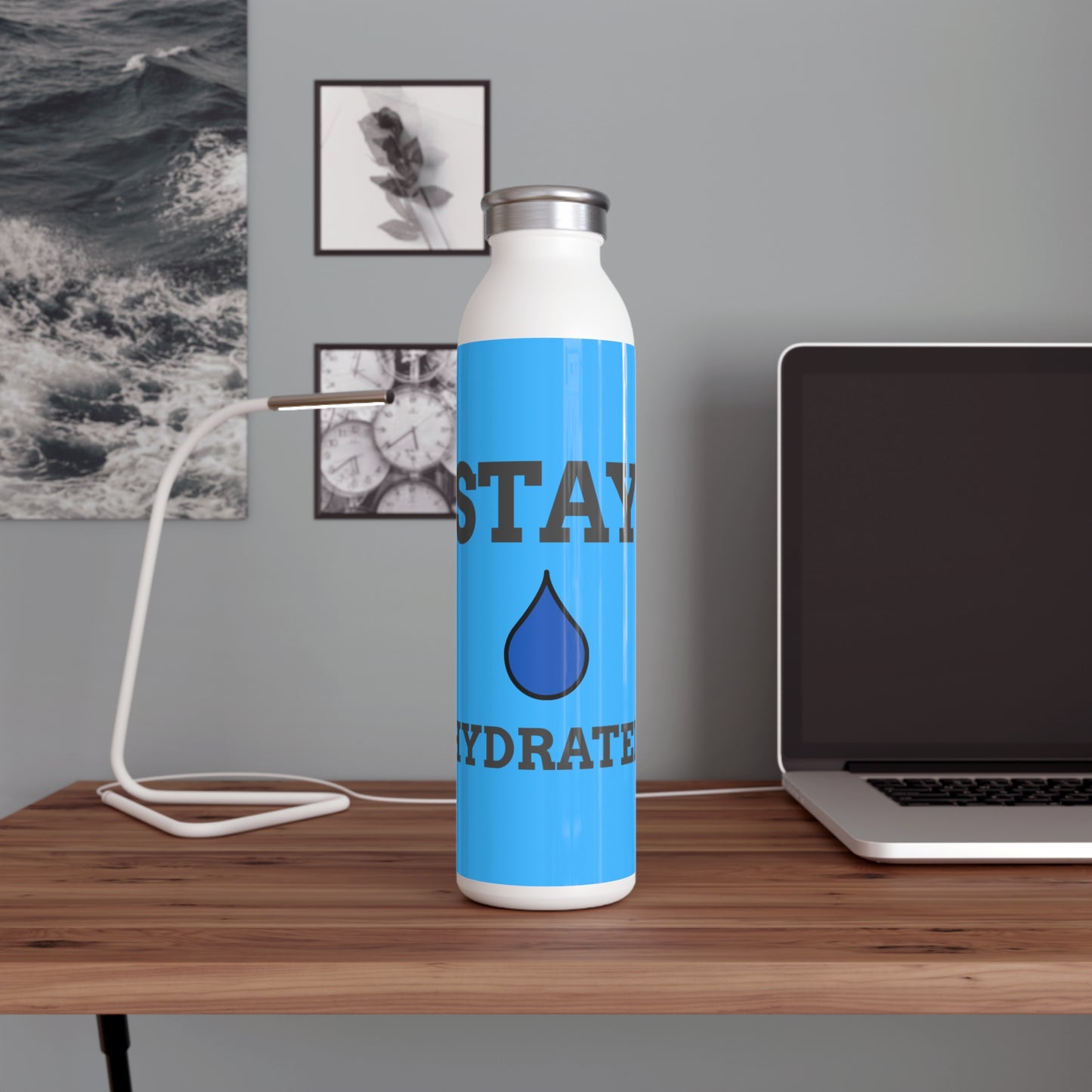 Stay Hydrated Slim Water Bottle — Blue Motivational Stainless Steel Bottle