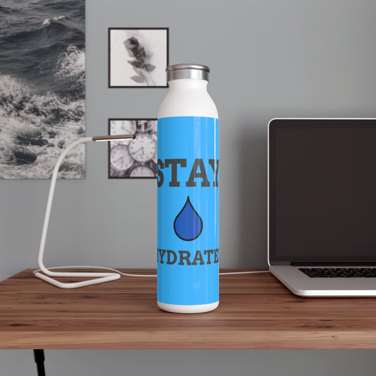 Stay Hydrated Slim Water Bottle — Blue Motivational Stainless Steel Bottle
