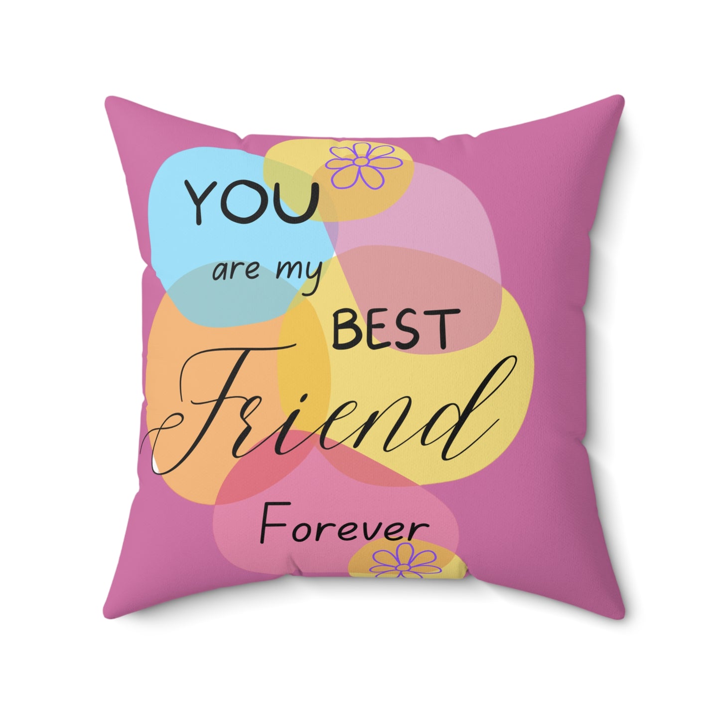 Square Pillow - Best Friend Forever Comfy Pillow - Bright and Happy Colors - Whimsical and Aesthetic Art