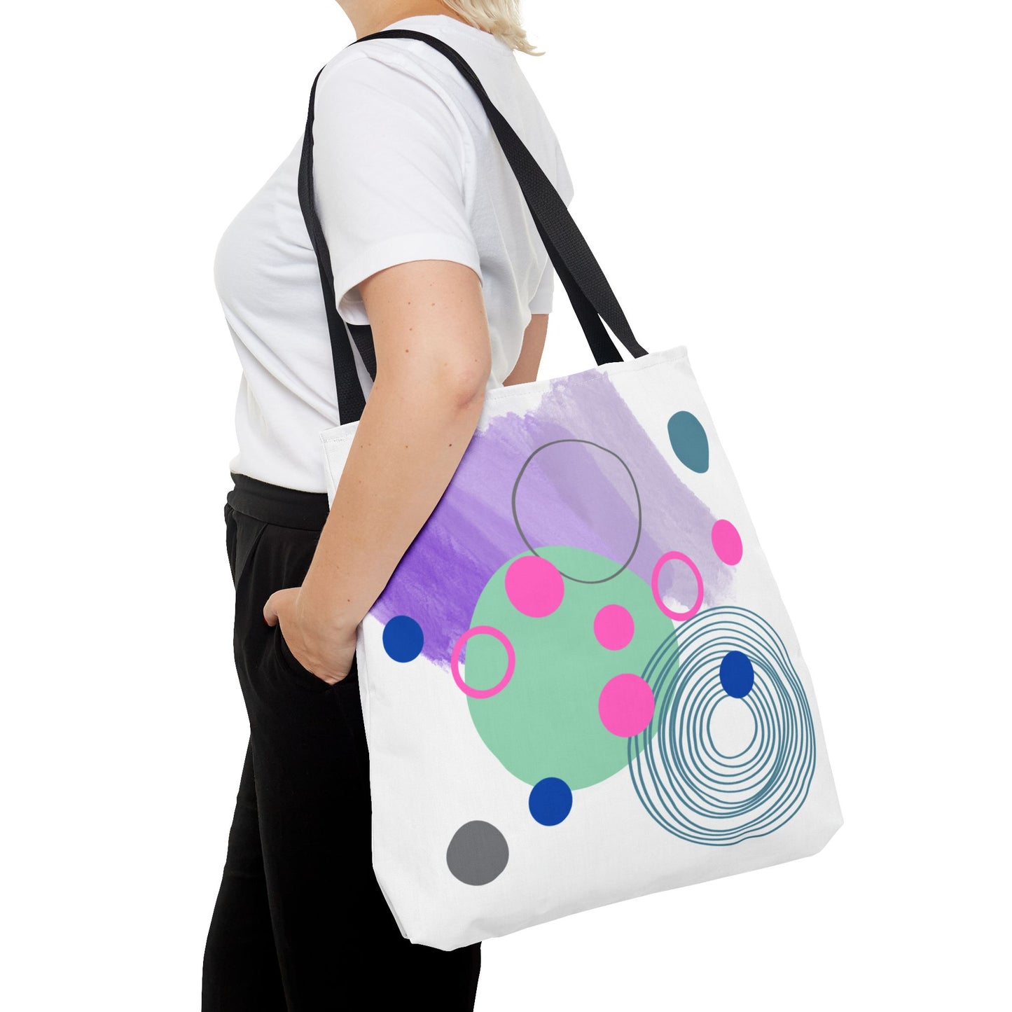 Geometric Tote Bag with Whimsical Digital Abstract Designs