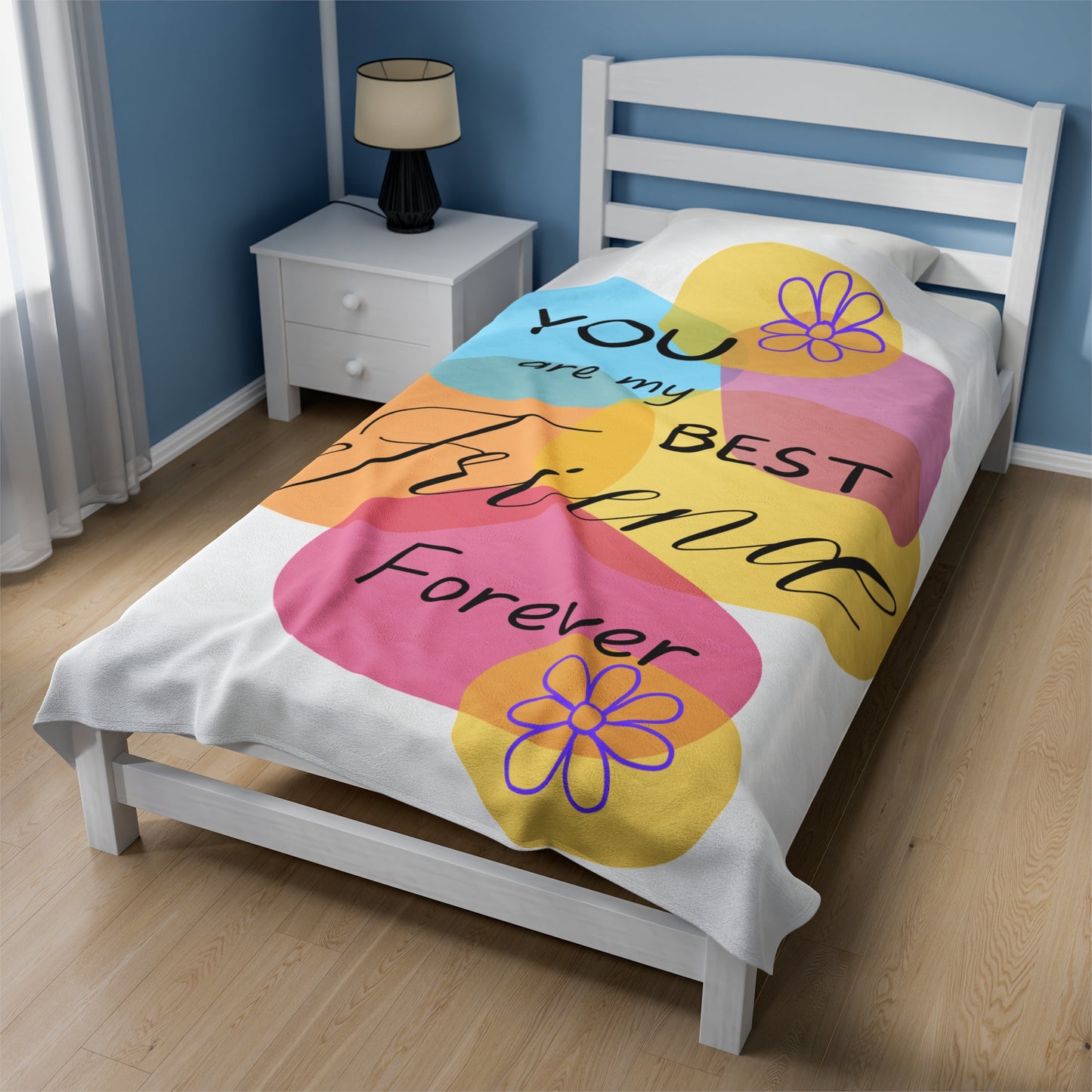 Plush Blanket - Digital Abstract Design with Colorful Shapes and Phrase 'You Are My Best Friend Forever'