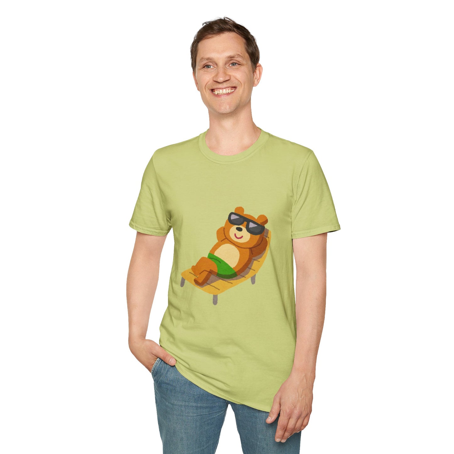 Chillin' Bear Unisex Softstyle T-Shirt | Relaxing Summer Tee, Cute Gift for Nature Lovers, Lazy Days, Beach Vibes, Fun Casual Wear