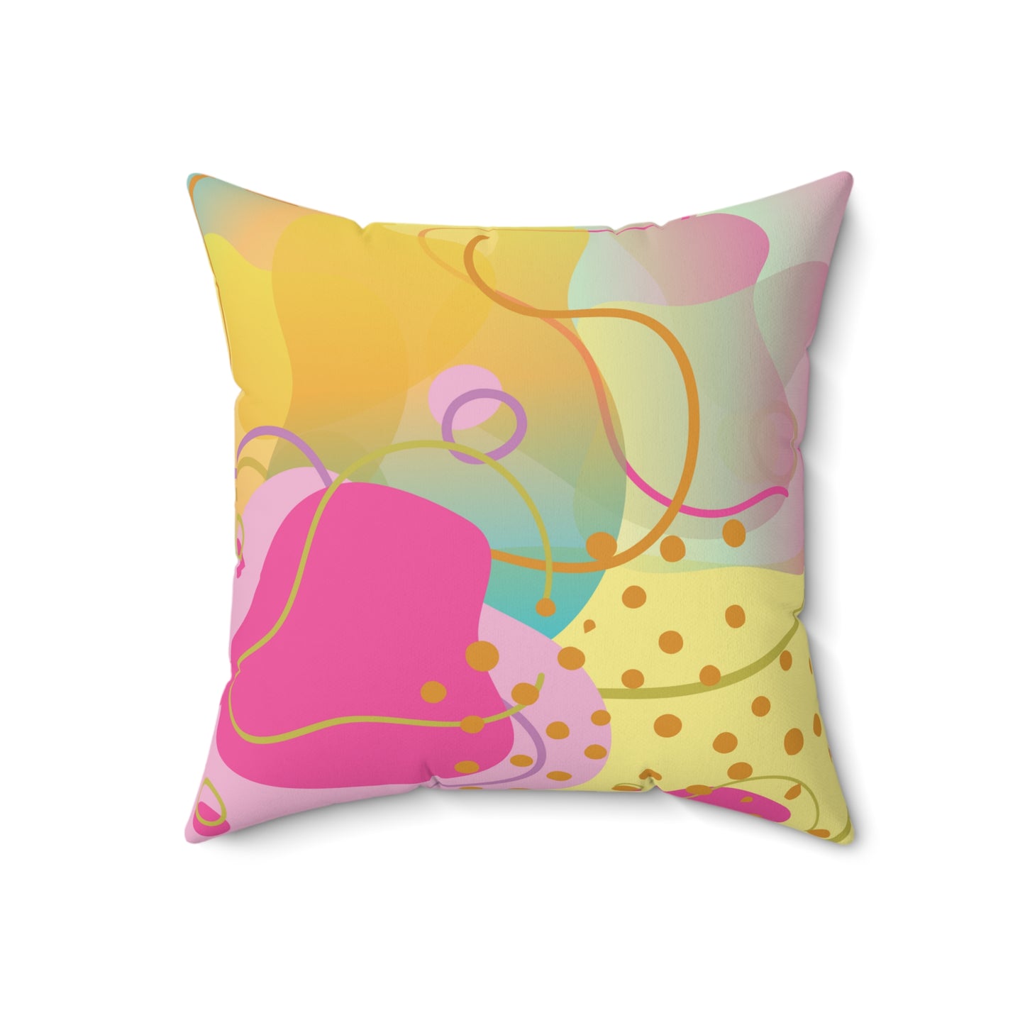 Square Pillow - Fun Irregular Abstract Shapes in Pink, Purple, and Light Green - Perfect for Girls Room