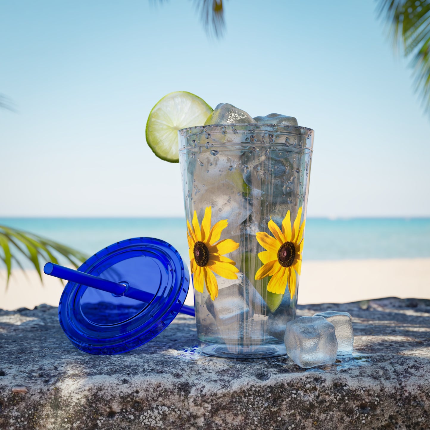 Daisy Photo 16oz Tumbler with Straw — Colorful Lid Floral Travel Cup