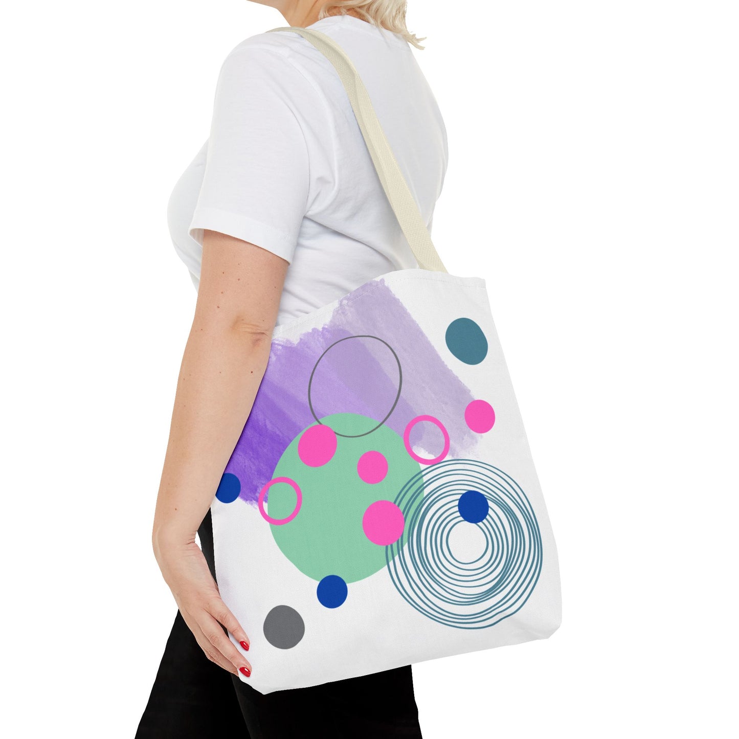 Geometric Tote Bag with Whimsical Digital Abstract Designs