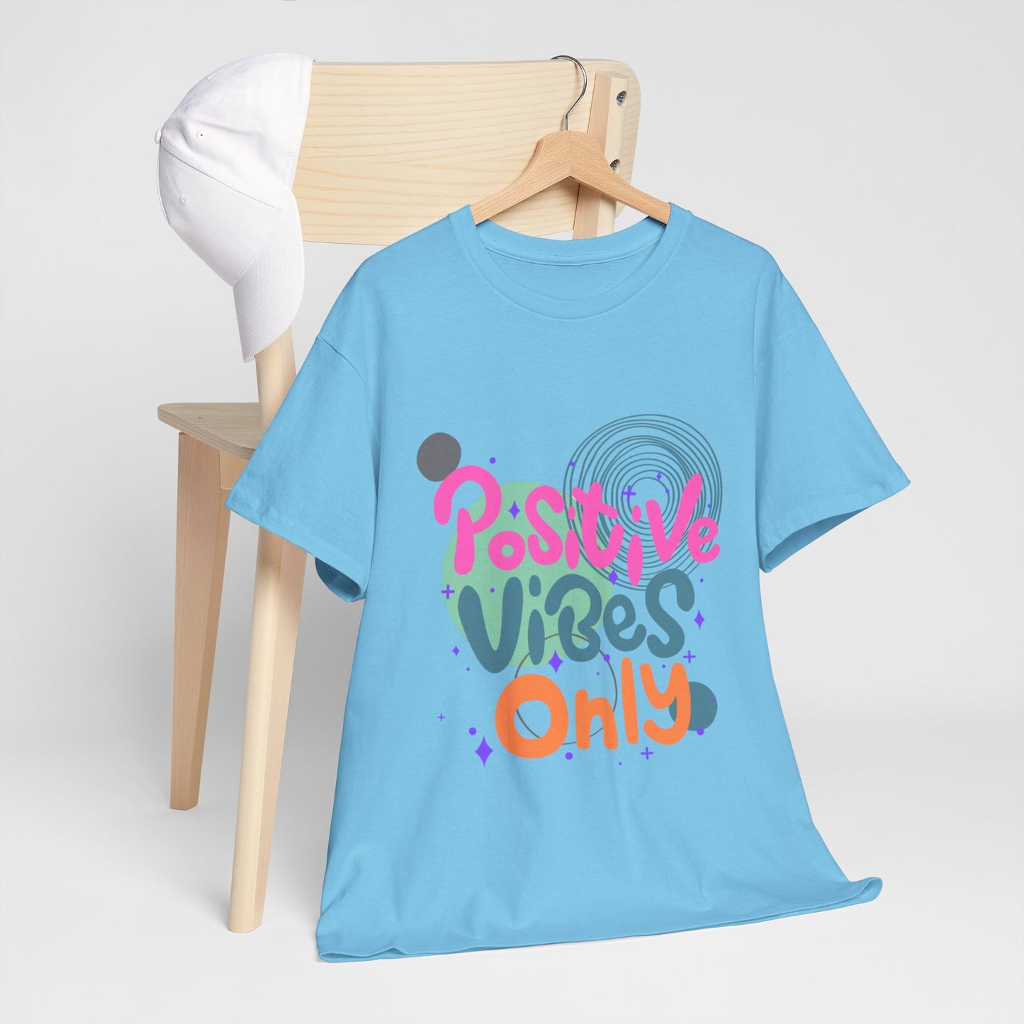 Graphic Tee - Colorful Abstract Shapes with Positive Vibes Quote