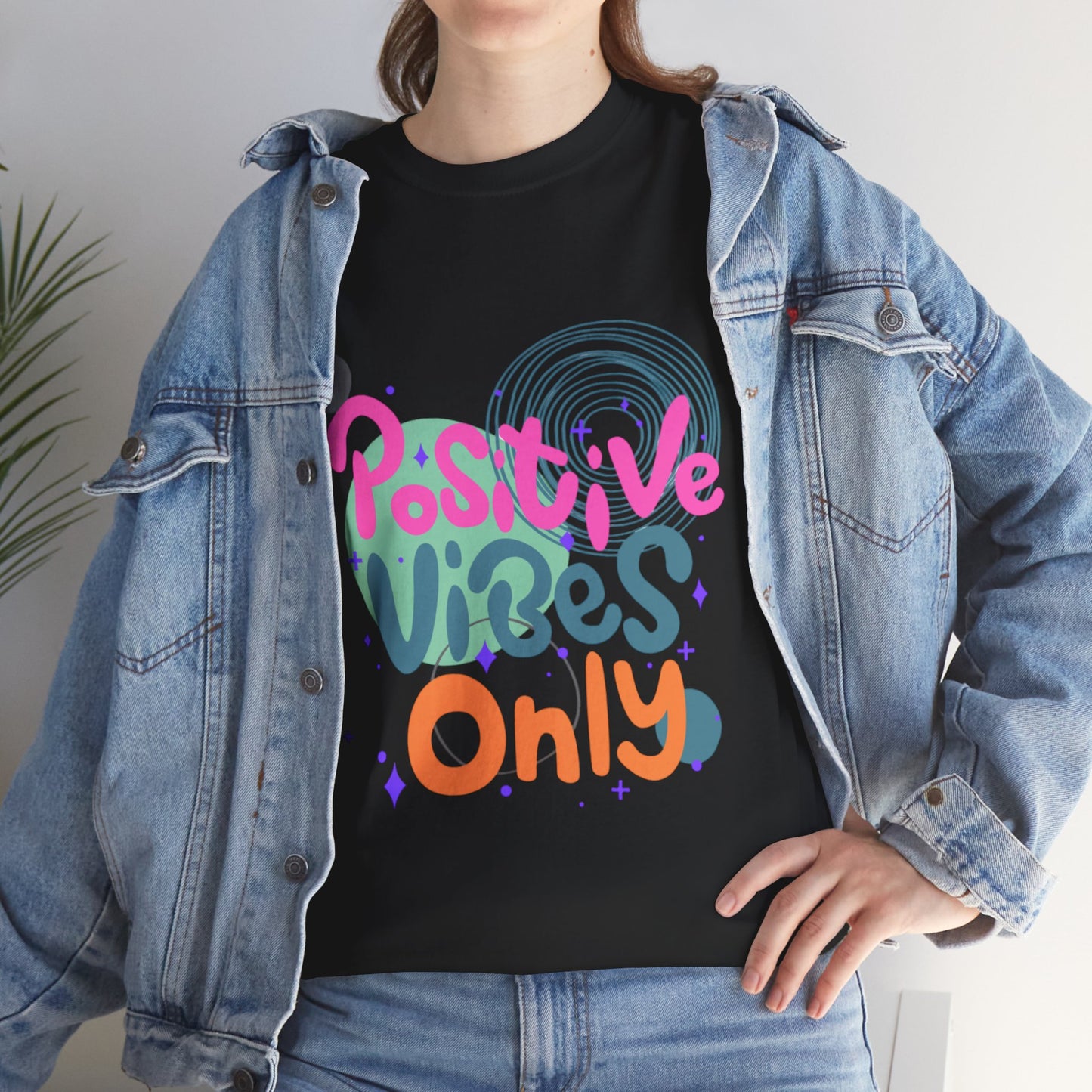 Graphic Tee - Colorful Abstract Shapes with Positive Vibes Quote