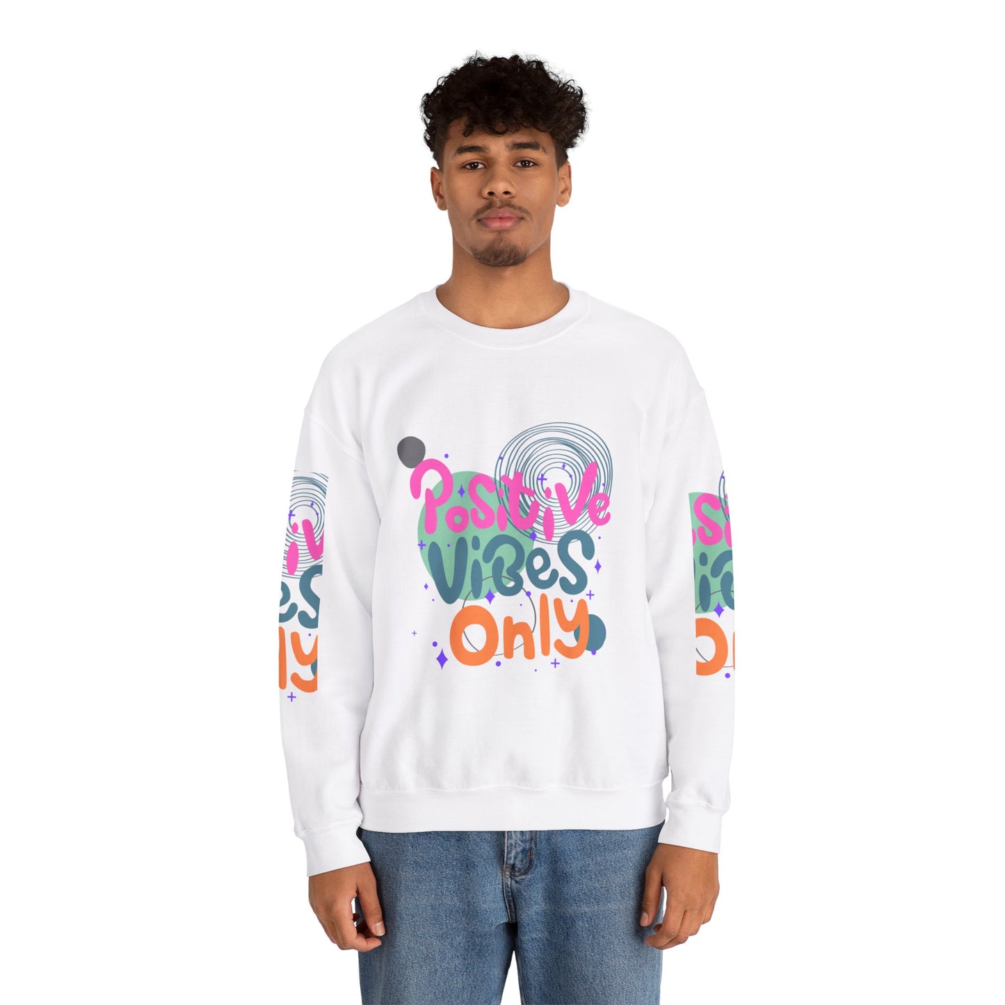 Crewneck Sweatshirt Abstract Geometric Positive Vibes Only Colorful Minimalist Design